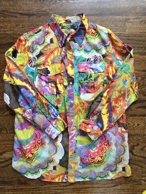Lauren Ralph Lauren Bright Multicolor Cotton & Silk Floral Button-Up Shirt 1x